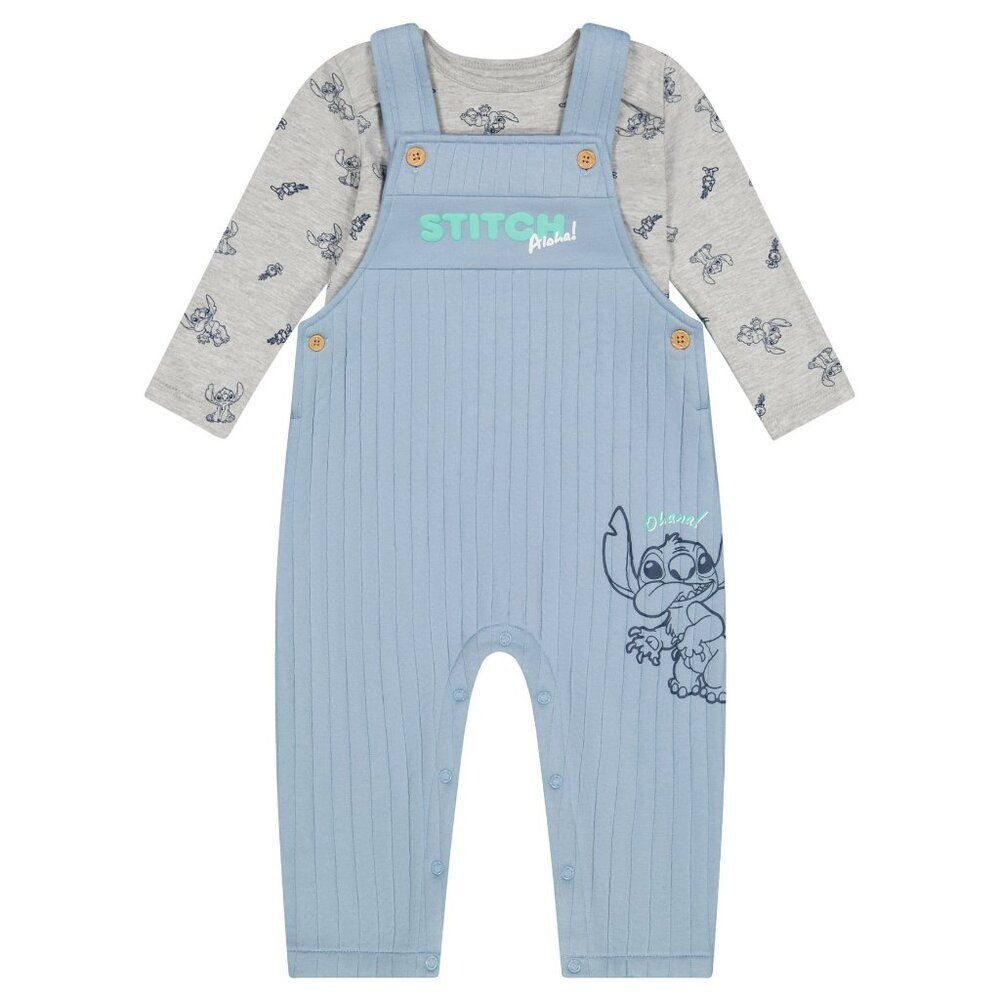 NWT Disney Baby Lilo & Stitch 2-Piece Overall Shirt Set Blue Gray Size 18M